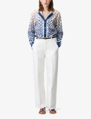 Claudie Pierlot Womens  Gradient-pattern Long-sleeved Cotton Shirt In Divers