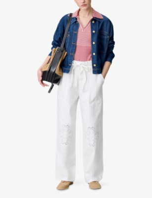 Claudie Pierlot Womens Naturels Embroidered Baggy-fit Cotton Trousers