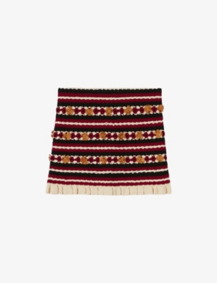 Claudie Pierlot Womens Divers Crochet-trim Ruffle-hem Knitted Mini Skirt