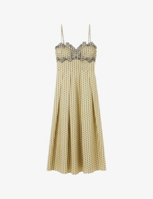 Claudie Pierlot Womens  Floral-embroidered Scoop-neck Cotton Maxi Dress