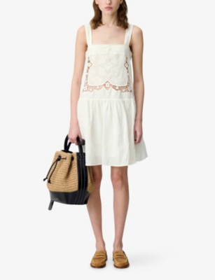 CLAUDIE PIERLOT: Openwork-Embroidered Square-Neck Cotton Mini Dress