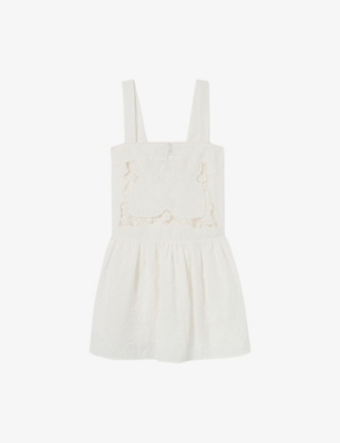 CLAUDIE PIERLOT: Openwork-Embroidered Square-Neck Cotton Mini Dress