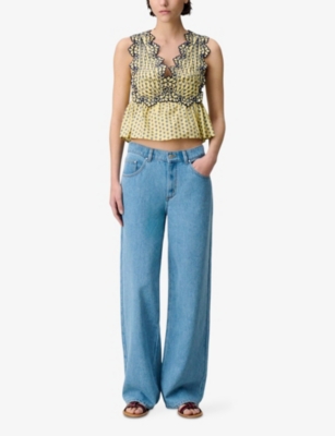 CLAUDIE PIERLOT: Floral-Embroidered V-Neck Sleeveless Cotton Top