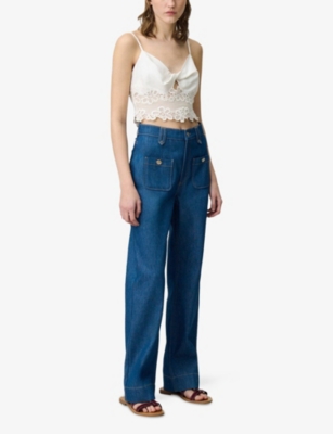 Claudie Pierlot Womens Naturels Floral-embroidered Twist-front Woven Top In White