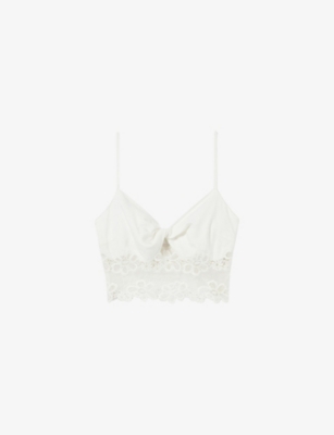 Claudie Pierlot Womens Naturels Floral-embroidered Twist-front Woven Top In White