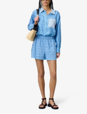 Shop Claudie Pierlot Womens  Printed Cotton Relaxed-fit Shorts