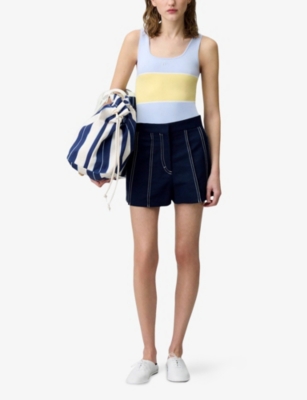 Claudie Pierlot Womens Divers Two-tone Plunge-neck Stretch-knit Bodysuit In Multi