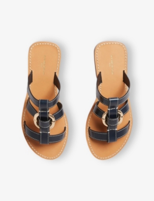 Shop Claudie Pierlot Womens Bleus Ring-hardware Leather Flat Sandals Eur 41 / 8 Uk