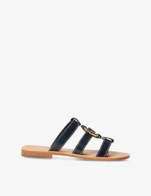 Shop Claudie Pierlot Womens Bleus Ring-hardware Leather Flat Sandals Eur 41 / 8 Uk