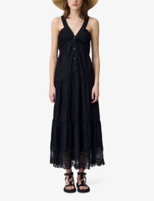 CLAUDIE PIERLOT: Embroidered Floral Woven Maxi Dress