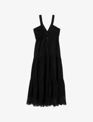 CLAUDIE PIERLOT: Embroidered Floral Woven Maxi Dress