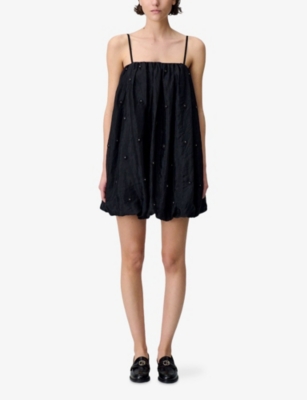 CLAUDIE PIERLOT: Embroidered Bubble-Hem Woven Mini Dress