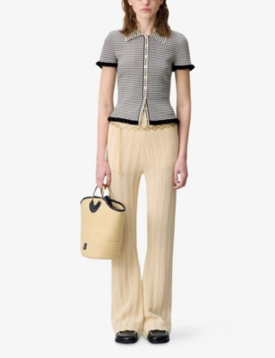 Claudie Pierlot Womens  Flared-leg Crochet-pattern Knitted Trousers In Naturels