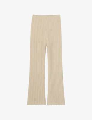 Claudie Pierlot Womens  Flared-leg Crochet-pattern Knitted Trousers In Naturels