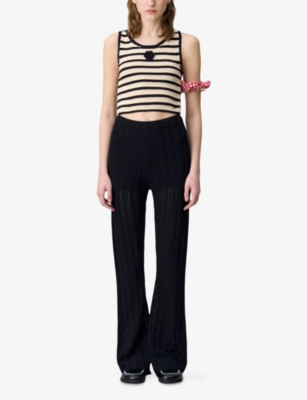 CLAUDIE PIERLOT: Flared-Leg Crochet-Pattern Knitted Trousers