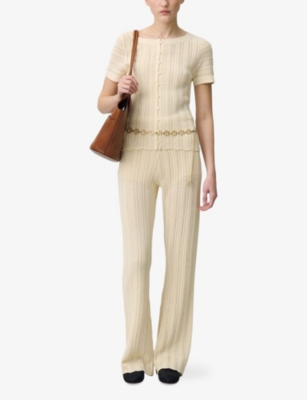 Claudie Pierlot Womens Naturels Button-down Round-neck Crochet Top