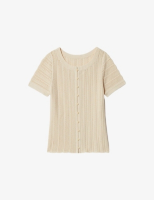 Claudie Pierlot Womens Naturels Button-down Round-neck Crochet Top