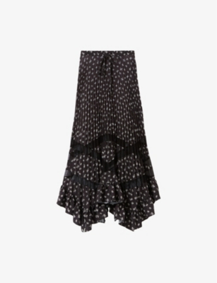 CLAUDIE PIERLOT: Floral-Print Ruffle-Trim Woven Midi Skirt