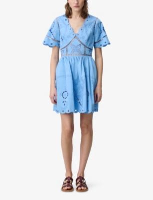 CLAUDIE PIERLOT: Butterfly-Embroidered Short-Sleeve Cotton Mini Dress