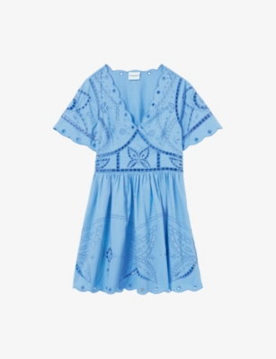 CLAUDIE PIERLOT: Butterfly-Embroidered Short-Sleeve Cotton Mini Dress
