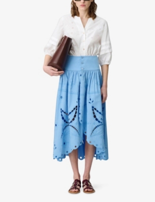 CLAUDIE PIERLOT: Embroidered Button-Down Cotton Midi Skirt