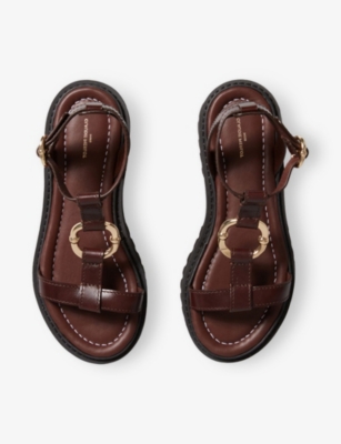 CLAUDIE PIERLOT: Ring-Hardware Leather Flat Sandals