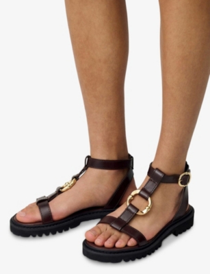 CLAUDIE PIERLOT: Ring-Hardware Leather Flat Sandals