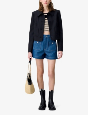 CLAUDIE PIERLOT: Patch-Pocket Cotton Denim Shorts