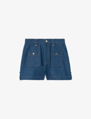 CLAUDIE PIERLOT: Patch-Pocket Cotton Denim Shorts