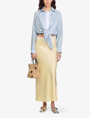 SANDRO: Embellished Tie-Front Cotton Shirt