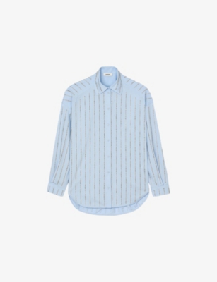 SANDRO: Embellished Tie-Front Cotton Shirt
