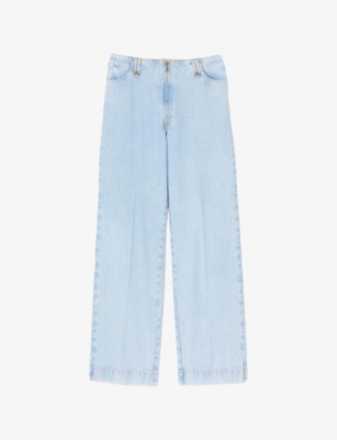 Sandro Womens Bleus Wide-leg Mid-rise Denim Jeans