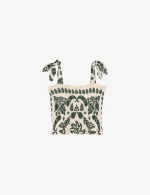 SANDRO: Floral-Print Smocked Woven Top