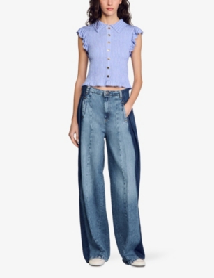 SANDRO: Stripe-Print Smocked Woven Top