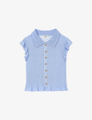 SANDRO: Stripe-Print Smocked Woven Top