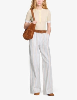 SANDRO: Wide-Leg High-Rise Striped Denim Jeans