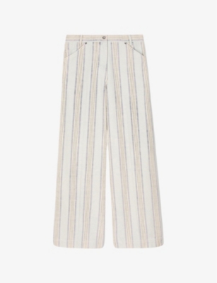 SANDRO: Wide-Leg High-Rise Striped Denim Jeans