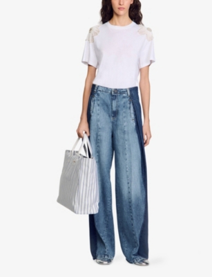 SANDRO: Flower-Embroidered Short-Sleeve Cotton T-Shirt