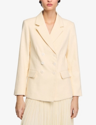 SANDRO WOMENS NATURELS DOUBLE-BREASTED NOTCH-LAPEL LINEN-BLEND BLAZER 