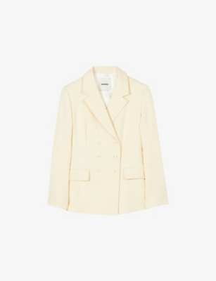 SANDRO WOMENS NATURELS DOUBLE-BREASTED NOTCH-LAPEL LINEN-BLEND BLAZER 