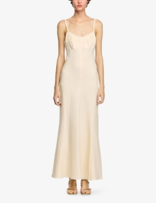 Sandro Maxi Dress With Straps In Naturels