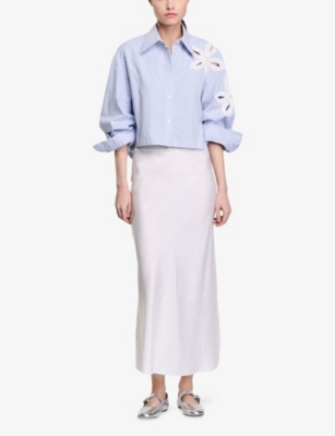 SANDRO: Striped Floral-Embroidered Cotton Shirt