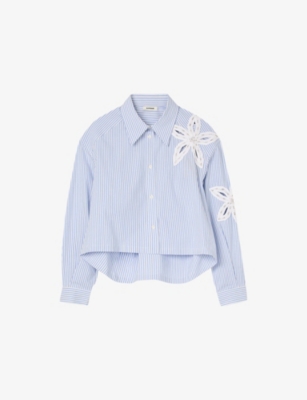 SANDRO: Striped Floral-Embroidered Cotton Shirt
