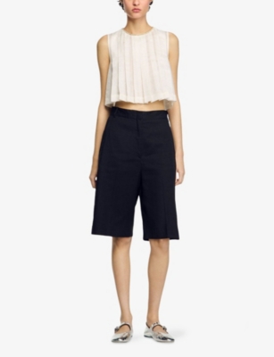 SANDRO: Straight-Leg High-Rise Linen-Blend Shorts