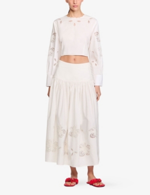 SANDRO: Long-Sleeved Cropped Cotton Blouse