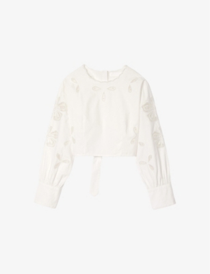 SANDRO: Long-Sleeved Cropped Cotton Blouse