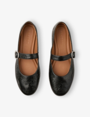 SANDRO: Crinkled-Texture Leather Mary Jane Flats