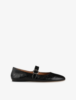SANDRO: Crinkled-Texture Leather Mary Jane Flats