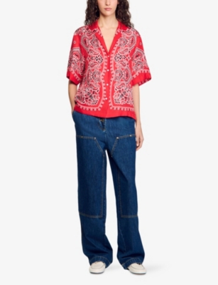 Sandro Bandana Print Silk Shirt In Rouges