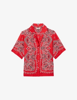 Sandro Bandana Print Silk Shirt In Rouges